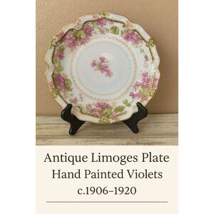 Antique Limoges Coronet Plate Hand Painted Violets Gold Trim France 1900s